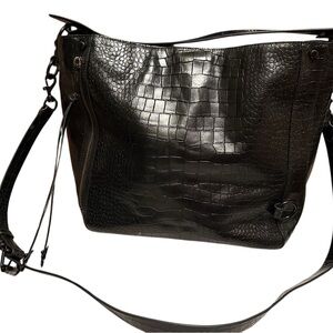 Rebecca Minkoff M.A.B. Hobo Black Crocodile-Embossed Women's Bag